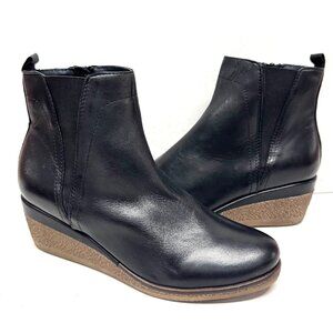 MIZ MOOZ SOFT LEATHER WEDGE BOOTIE SIDE ZIPPER GORE BLACK 37EU / 7US NEW # Z-203